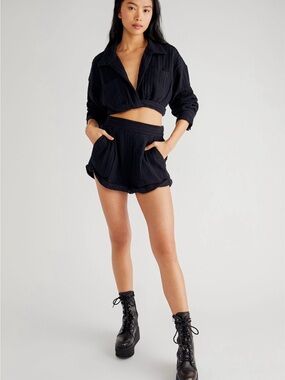 Free People Stay Cool Black High-Waist Shorts and Crop Top Set - Size M NWT